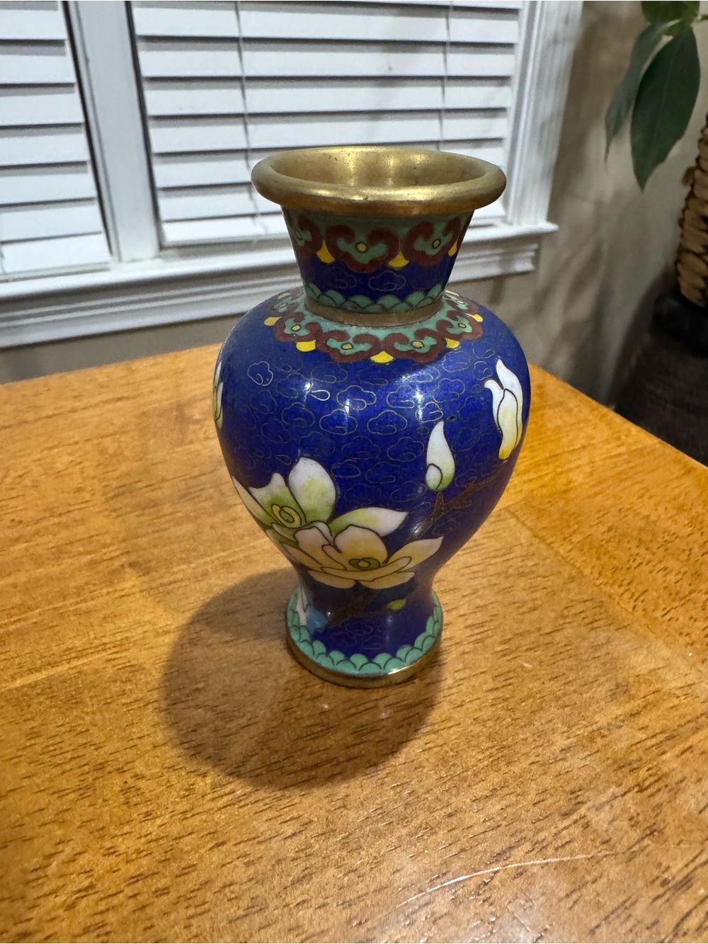 Vintage Blue Chinese Floral Cloisonné Accent Mini Vase - Home Accents